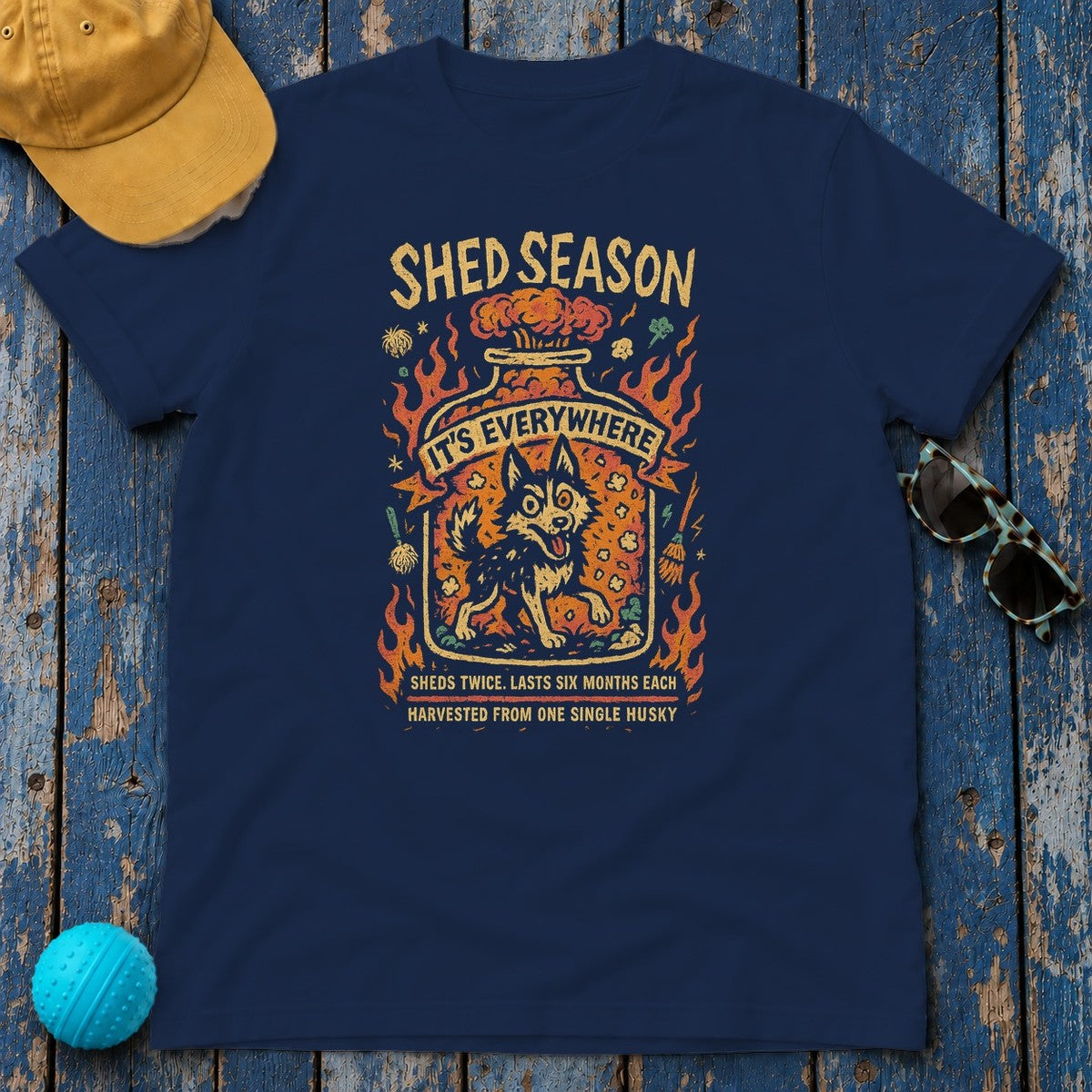 Siberian Husky Shed Season T-Shirt in Navy