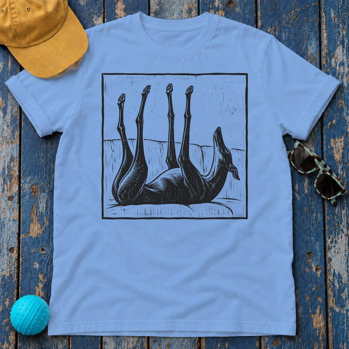 Upside Down Sleeping Greyhound T-Shirt in Carolina Blue