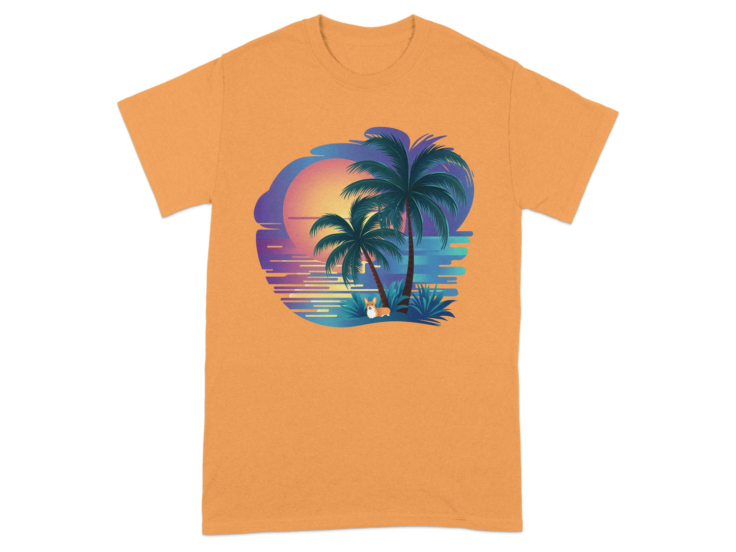 Tropical Sunset Palm Trees Beach Scene Graphic T-Shirt product type