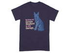 Navy t-shirt with German Shepherd graphic and text "Walking my German Shepherd is my therapy."
