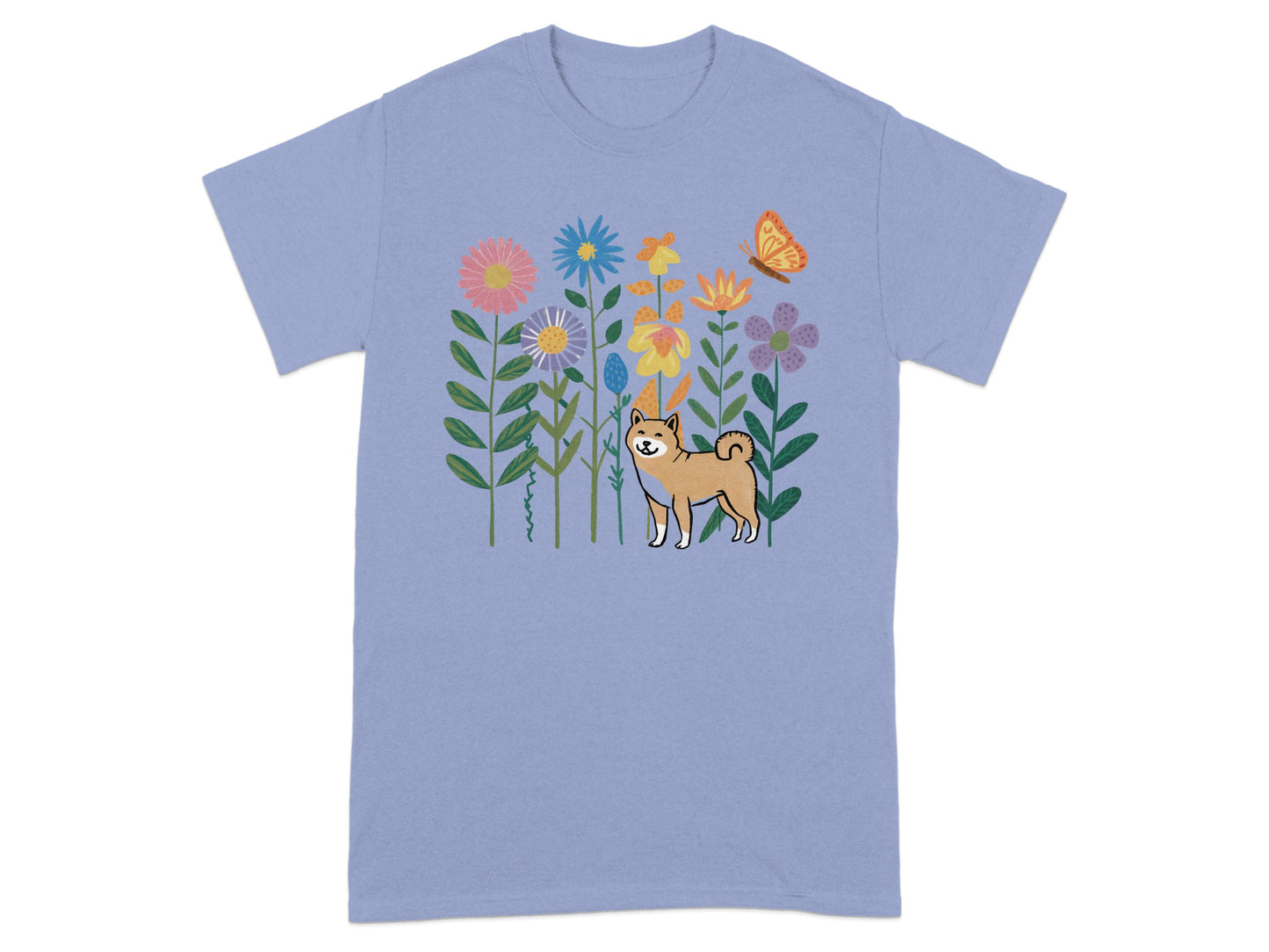 Colorful Floral Garden with Cute Dog T-Shirt product
