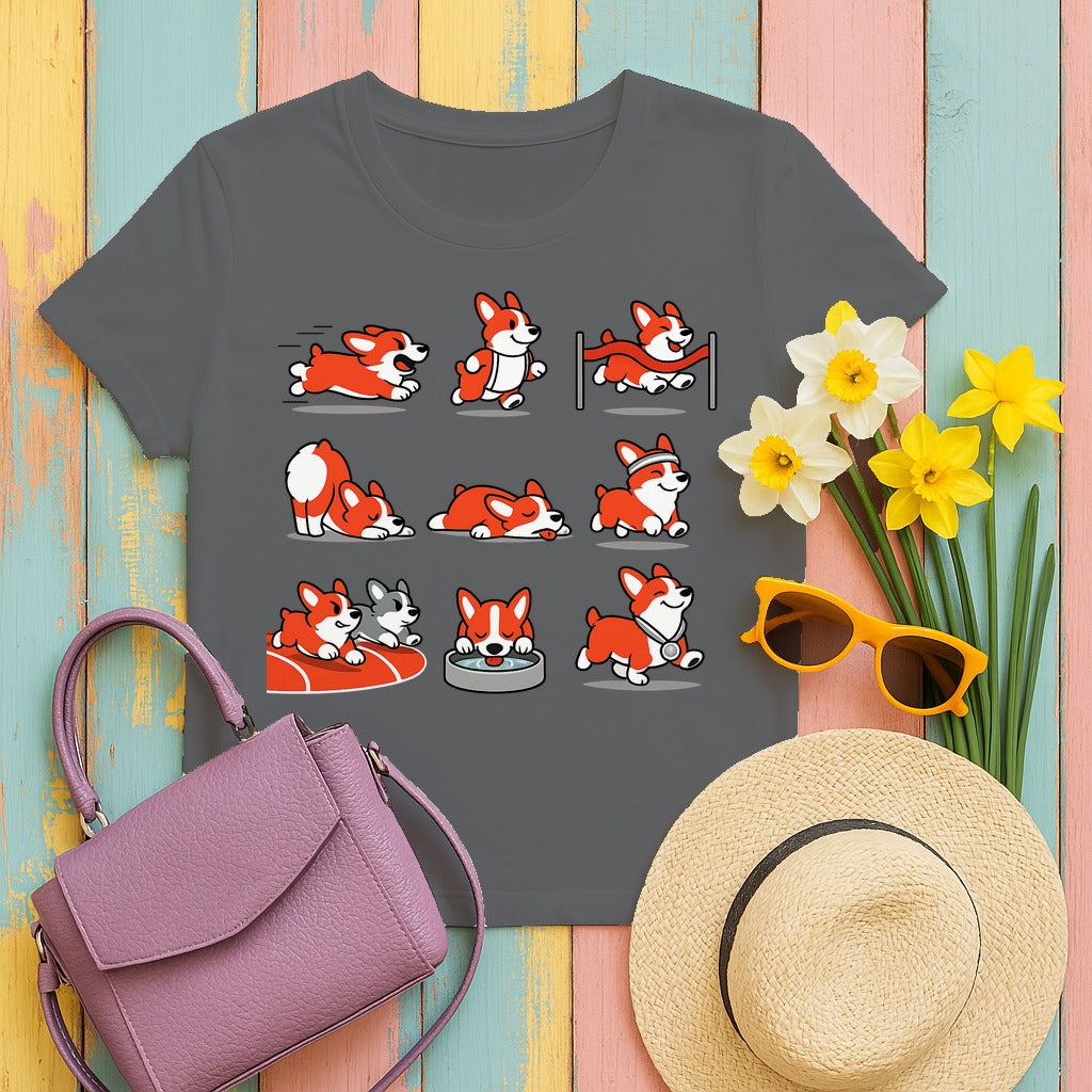 Whimsical Corgi Life T-Shirt in Graphite Heather