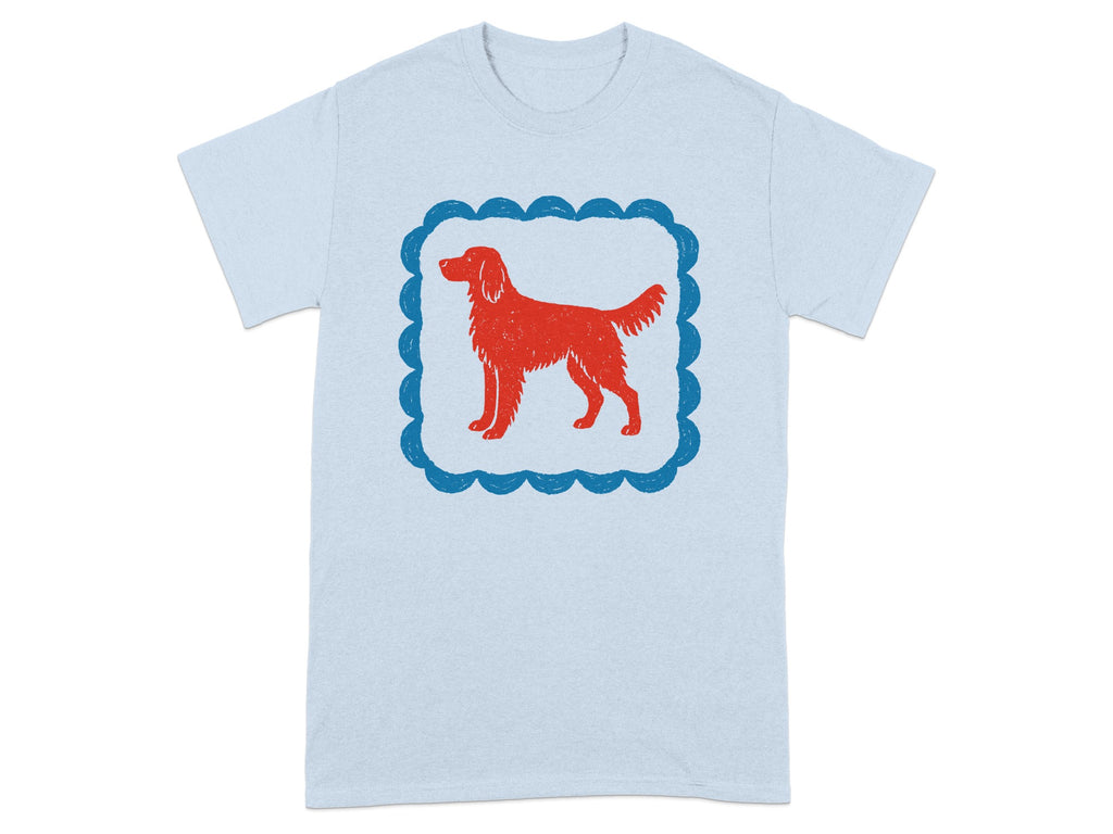 Graphic T-Shirt with Red Dog inside Blue Frame