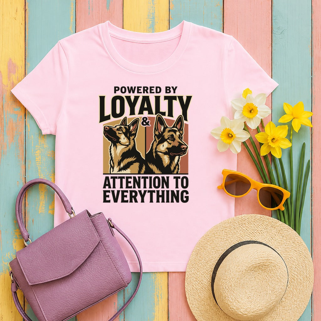 Powered By Loyalty German Shepherd T-shirt in Light Pink