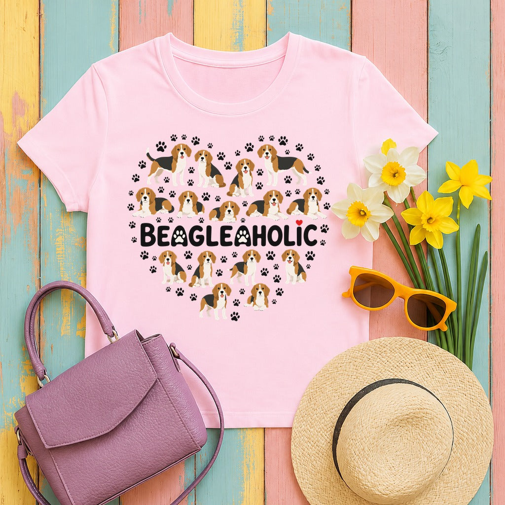 Beagleaholic Affinity Heart T-Shirt in Light Pink