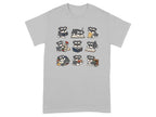Cute schnauzer puppies reading books on a grey t-shirt.
