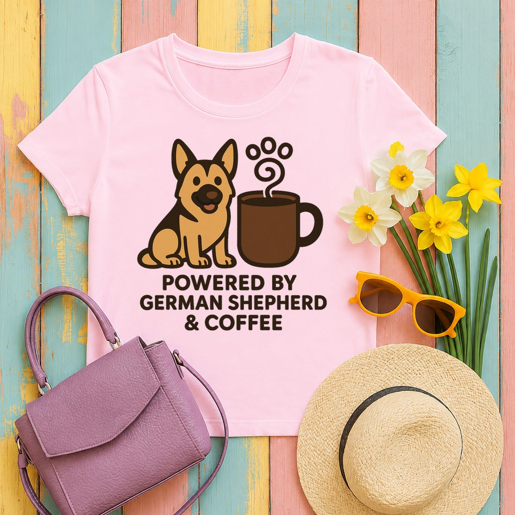 German Shepherd Coffee Power T-Shirt in Light Pink