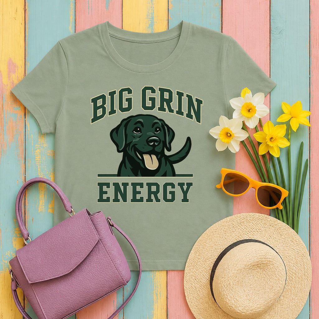 Black Lab Big Grin Energy T-shirt in Sage