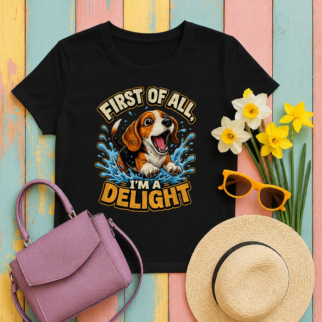Delightful Beagle Splash T-Shirt in Black