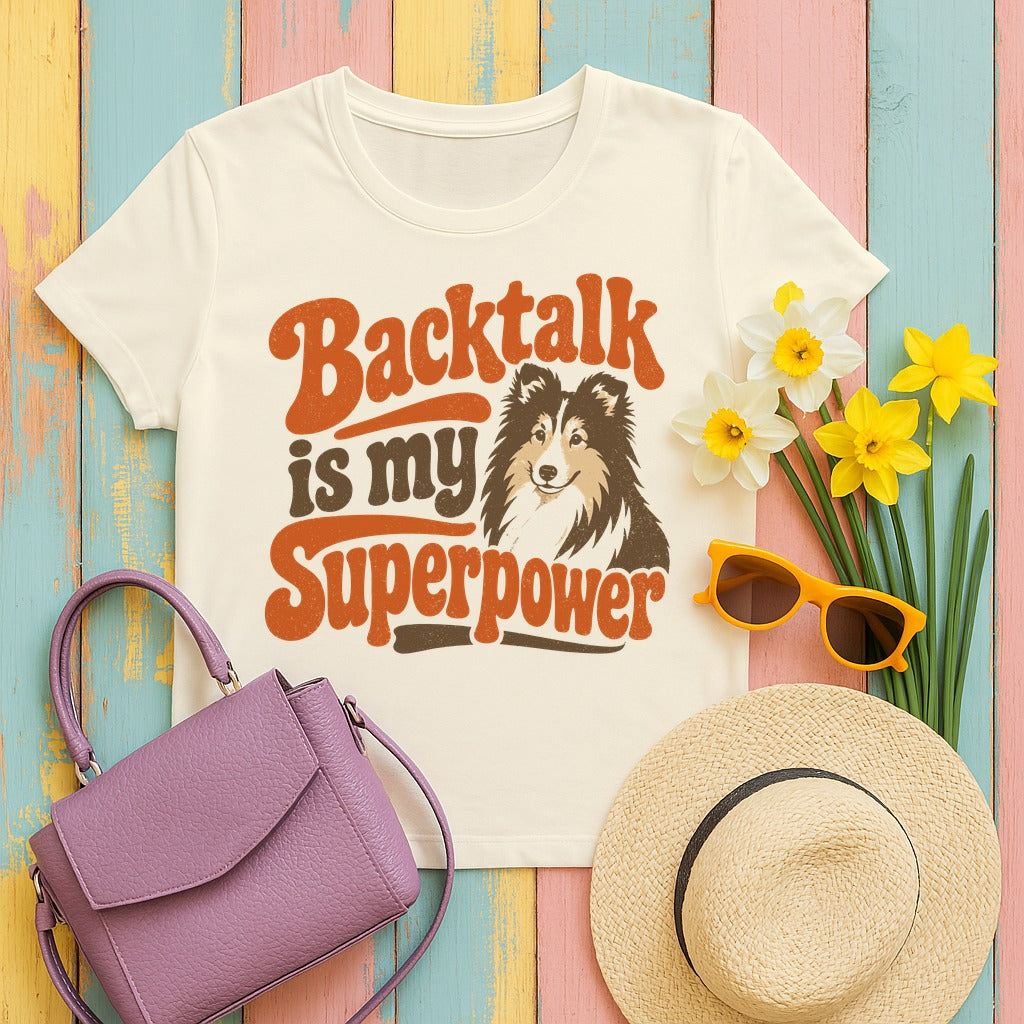 Retro Backtalk Superpower Sheltie T-Shirt in Natural