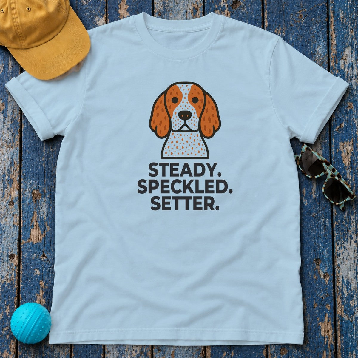 Steady. Speckled. Setter. English Setter T-Shirt in Light Blue