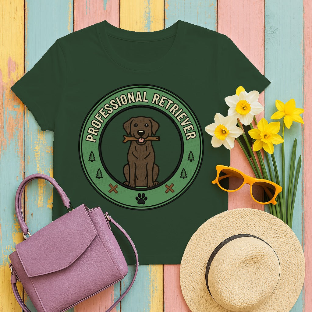Professional Retriever Chocolate Labrador T-Shirt in Forest Green