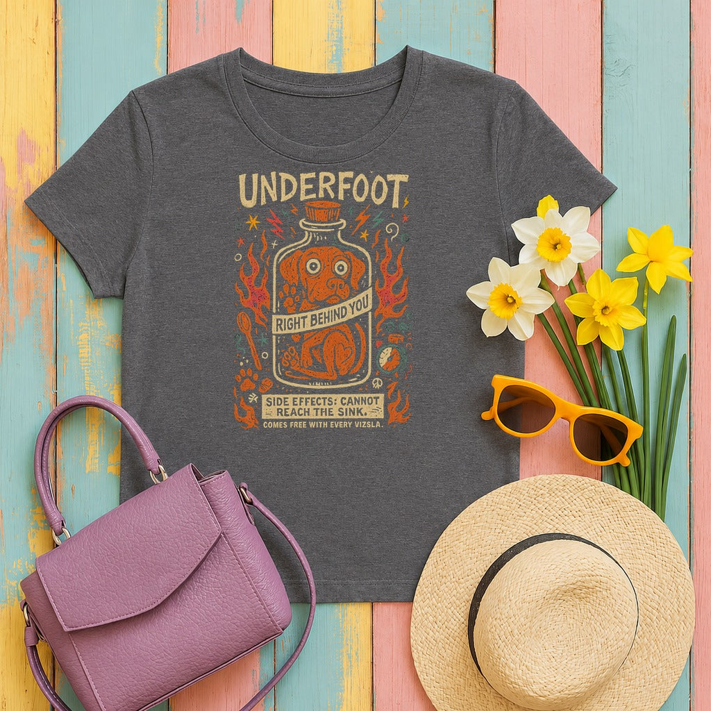 Vizsla Underfoot T-Shirt on Dark Grey Heather