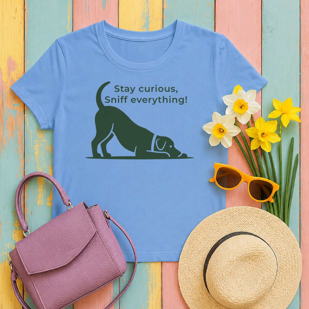 Stay Curious Dog Play Bow Graphic T-Shirt in Carolina Blue