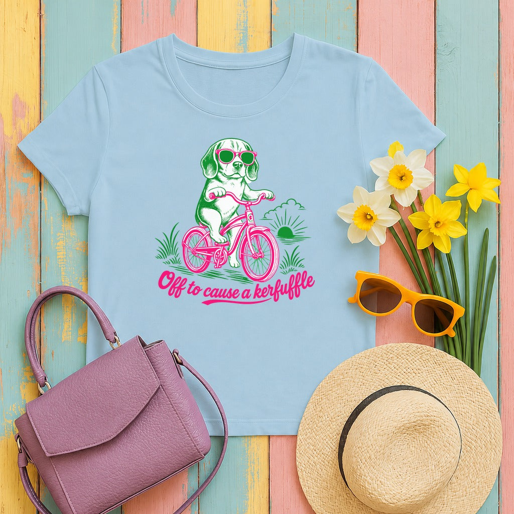 Off to Cause a Kerfuffle Beagle T-shirt in Light Blue