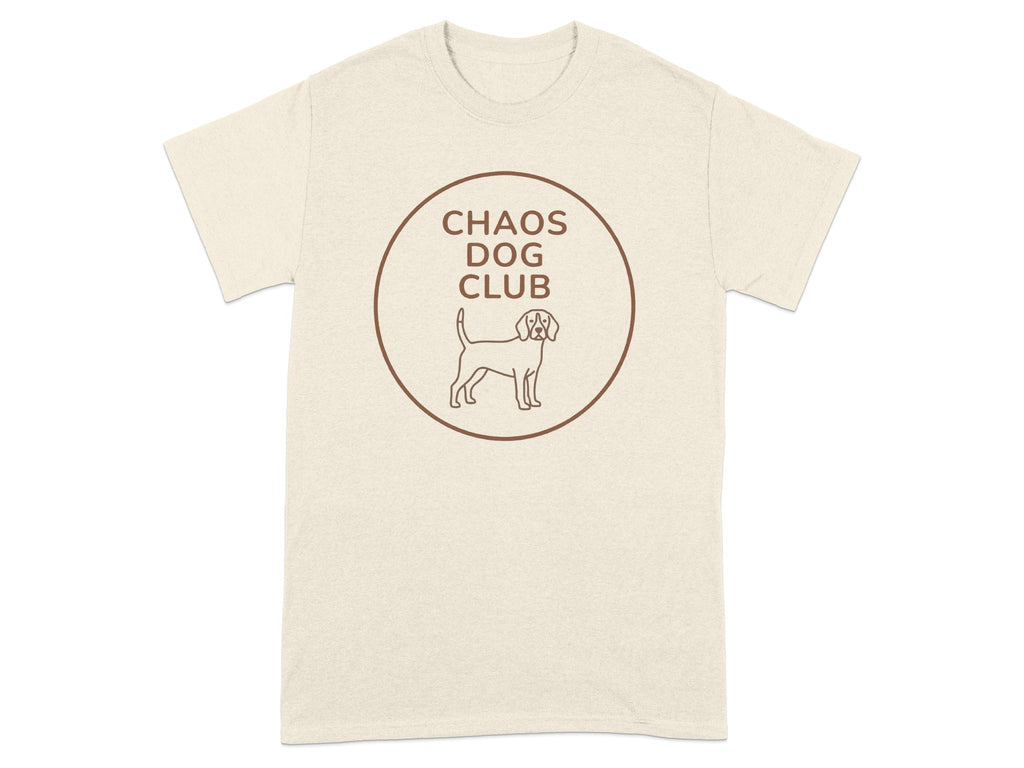 T-shirt with "Chaos Dog Club" text and a beagle illustration.