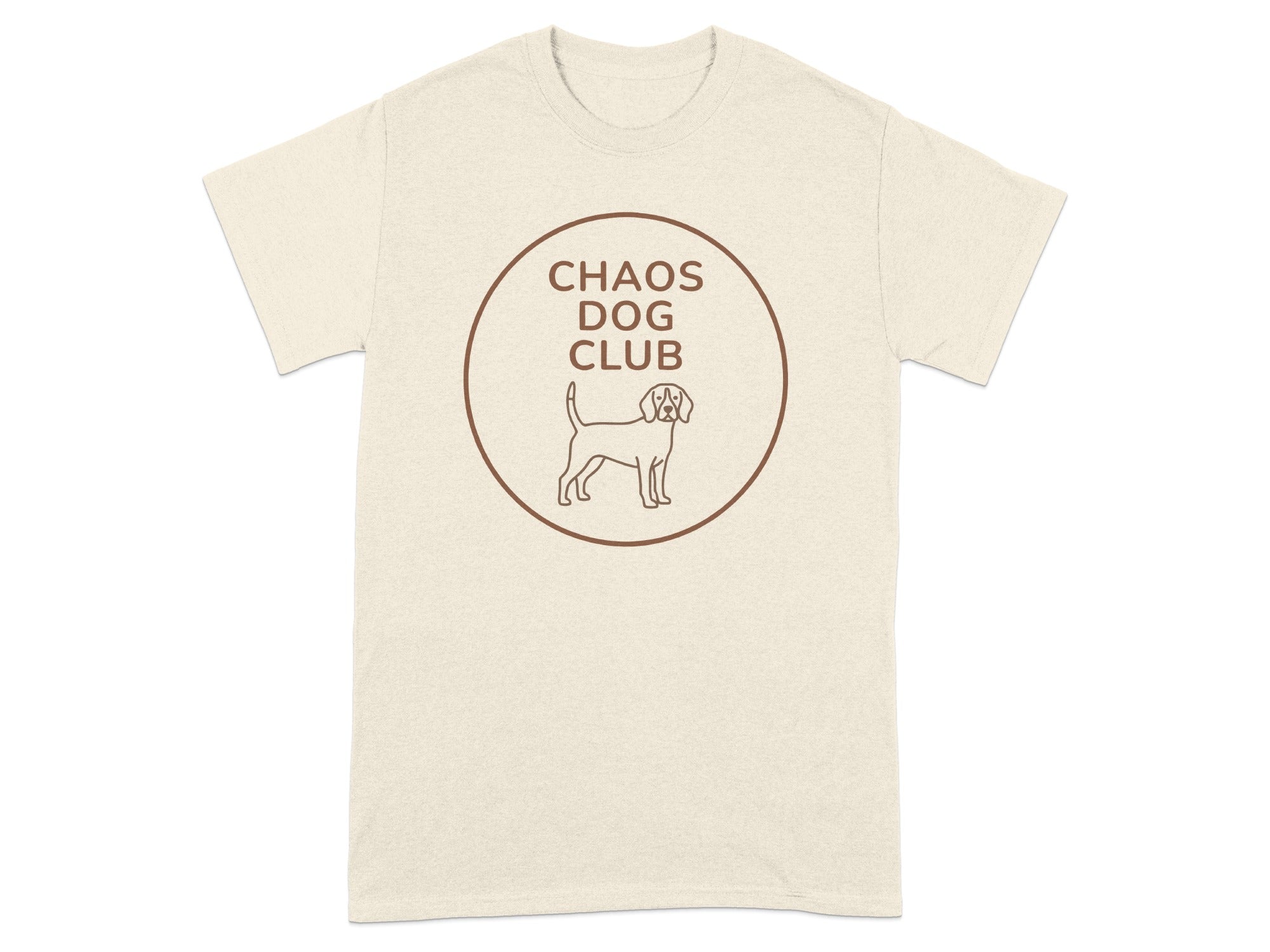 T-shirt with "Chaos Dog Club" text and a beagle illustration.