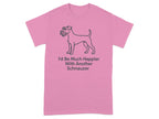Pink t-shirt with a line drawing of a schnauzer and text.