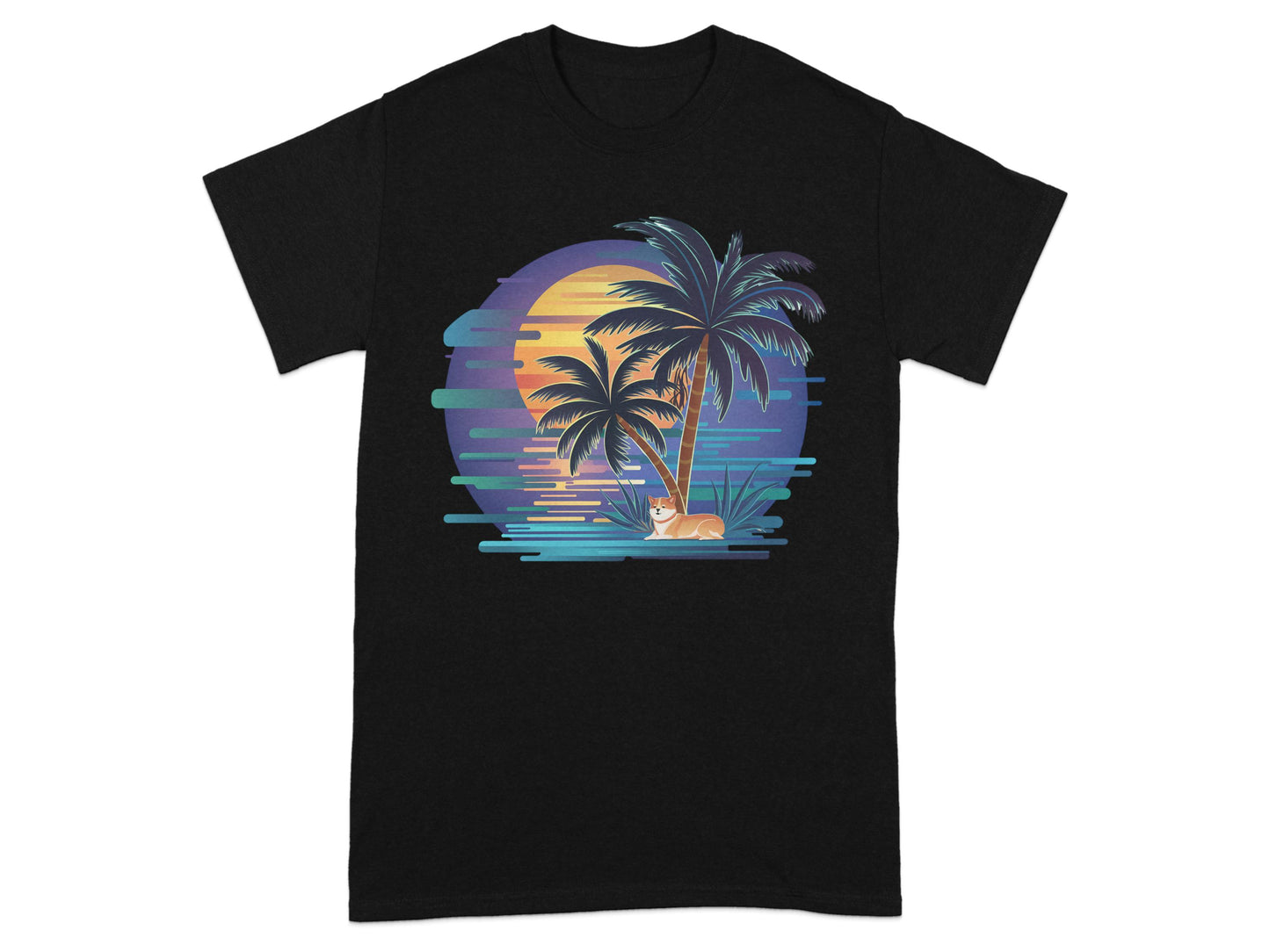 Retro Sunset Beach with Palm Trees Graphic T-shirt product type