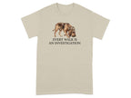 T-shirt with watercolor illustration of a bloodhound in a detective hat.