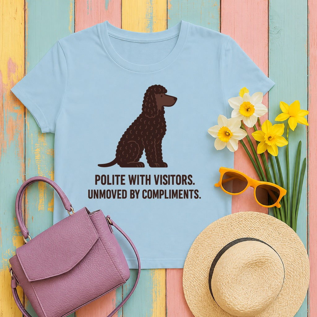 Irish Water Spaniel Unmoved By Compliments Tee in Light Blue