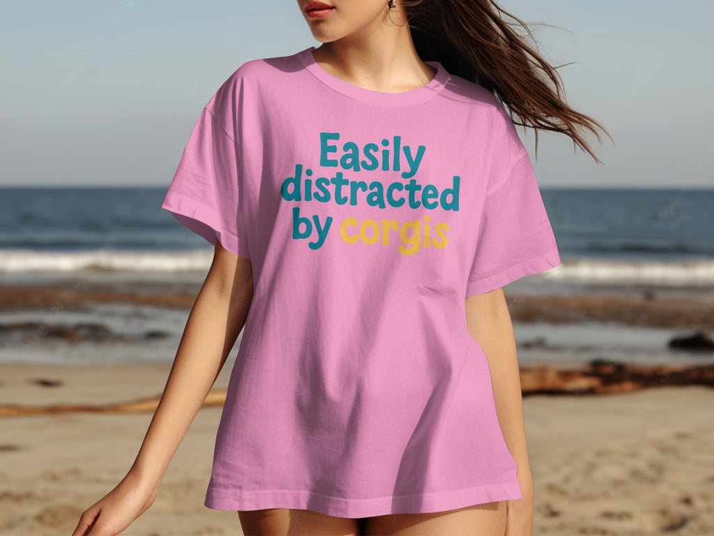 Easily distracted by corgis pink t-shirt