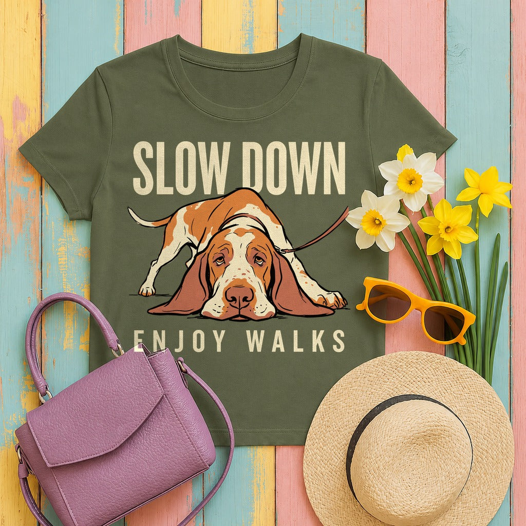 Slow Down, Enjoy Walks Bracco Italiano T-Shirt in Military Green