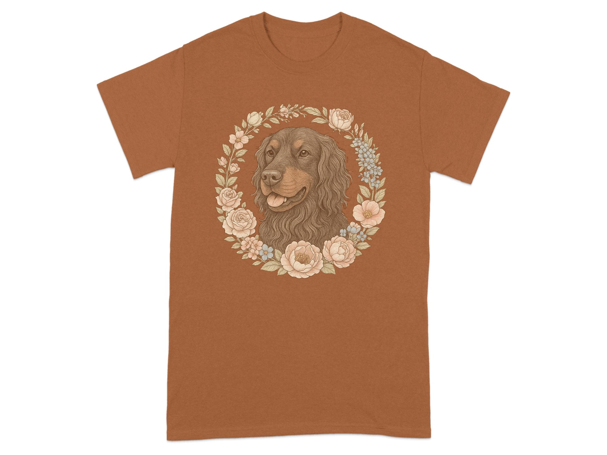 Floral Wreath Dog Illustration Brown Shirt product