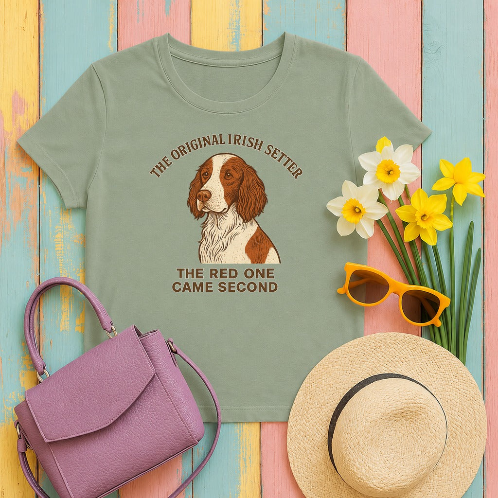 Irish Red and White Setter The Original Irish Setter Tee in Sage
