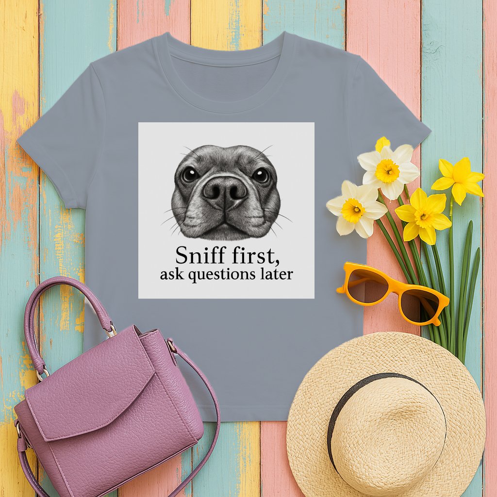 Sniff First Ask Questions Later Dog Graphic Shirt Product