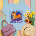 Unleash the Joy Playful Corgi Illustration T-Shirts in Light Blue