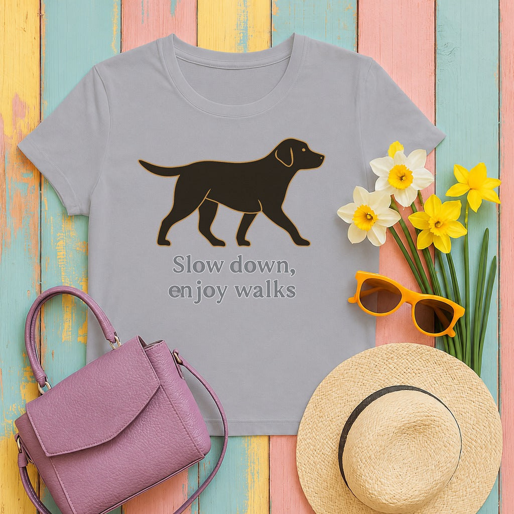 Black Lab Slow Down Enjoy Walks T-shirt in Athletic Heather