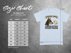 Gildan 5000 t-shirt size chart with dog and duck graphic.