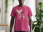 T-shirt with beige chihuahua outline containing the word chihuahua.