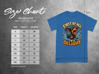 Gildan 5000 t-shirt size chart with dachshund graphic and measurements.