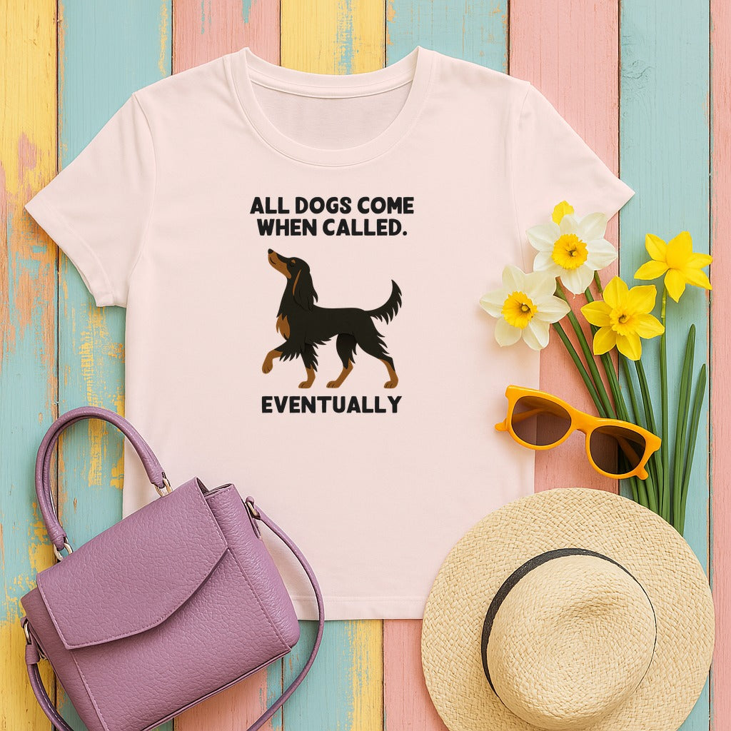 Gordon Setter Comes When Called Eventually Tee in Soft Pink