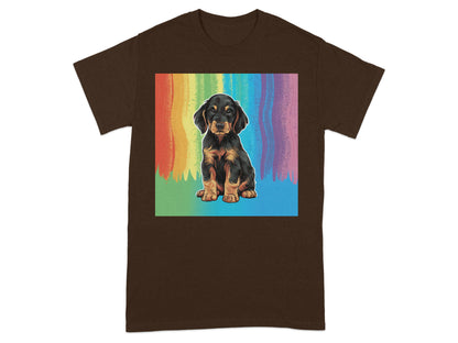 Cute Puppy with Rainbow Background T-shirt product