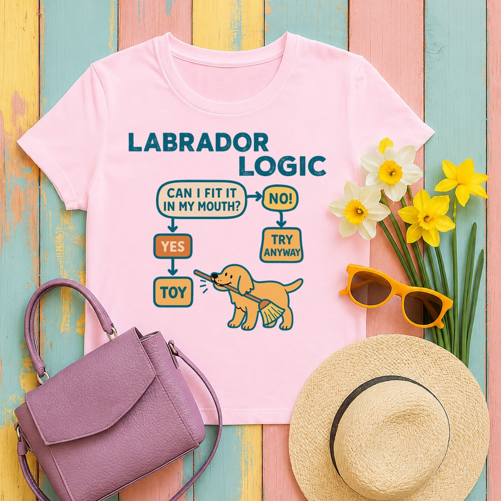 Yellow Labrador Logic Flowchart T-Shirt in Light Pink
