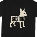 Black t-shirt with a cream French bulldog outline and the word Boston.