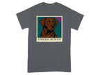 T-shirt with a brown dog portrait and "ENDLESS HUNGER" text.