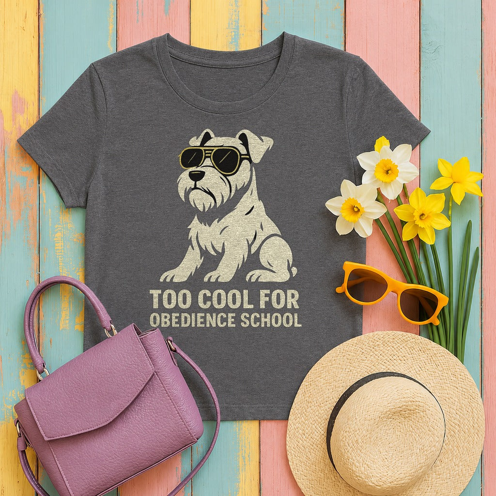Too Cool for Obedience School Schnauzer T-Shirt in Dark Grey Heather