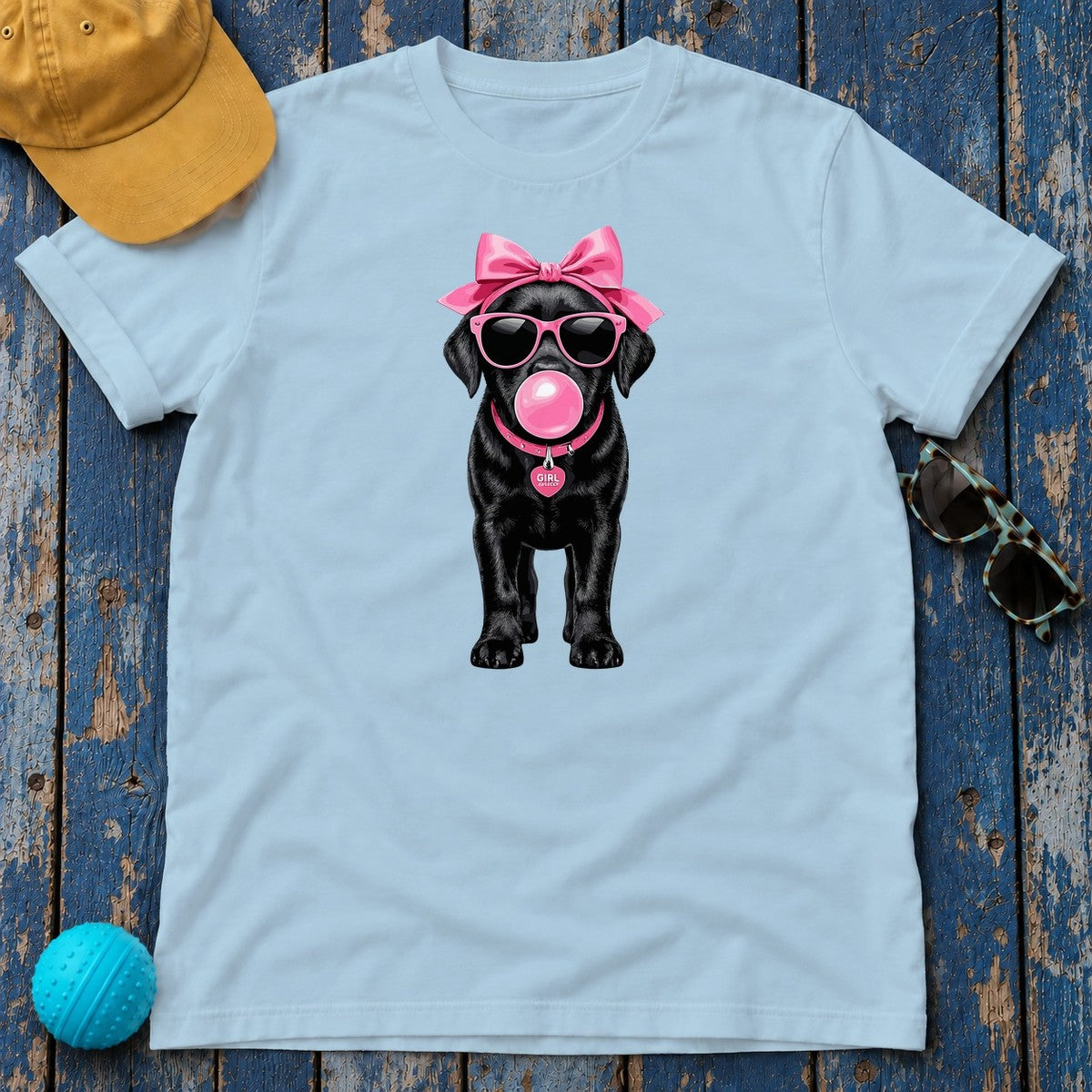 Pink Bubblegum Black Lab T-Shirt in Light Blue