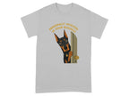 Doberman peeking around door with "Personally Invested in Your Business" text.