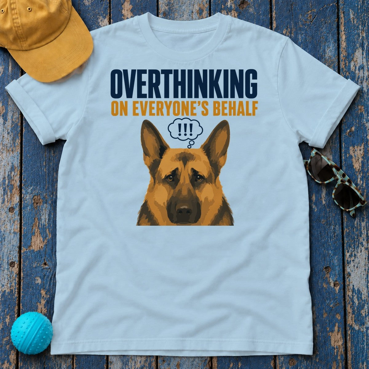 Overthinking German Shepherd T-Shirt in Light Blue