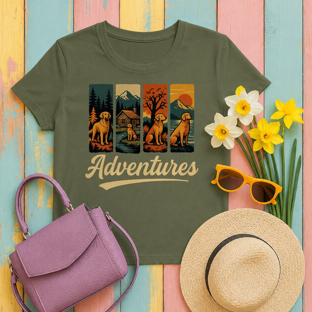 Adventures With Yellow Labrador In Nature T-Shirt in Military Green