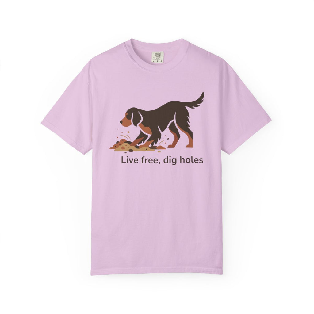 Live free dig holes dog digging graphic t-shirt