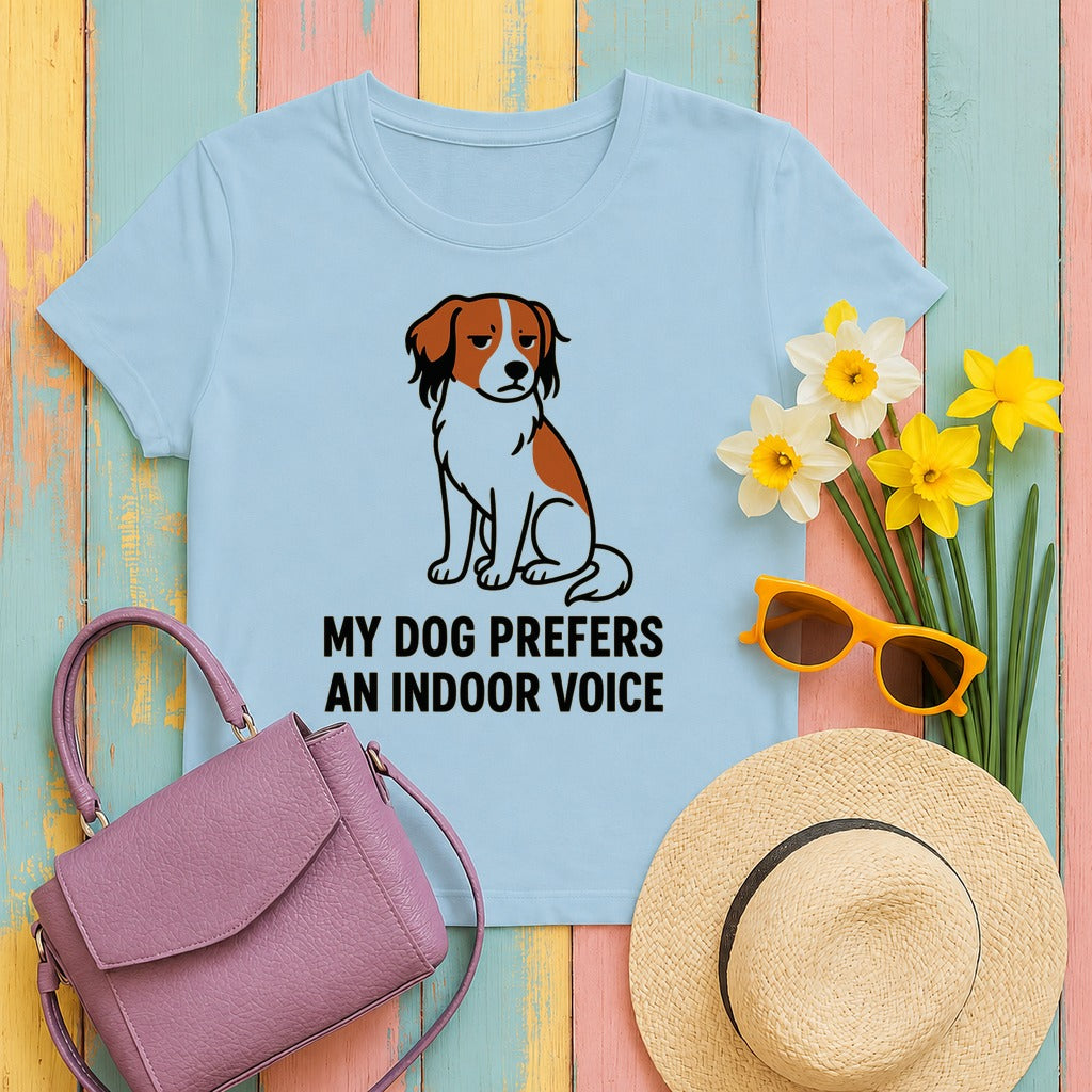 Kooikerhondje Prefers An Indoor Voice Tee in Light Blue