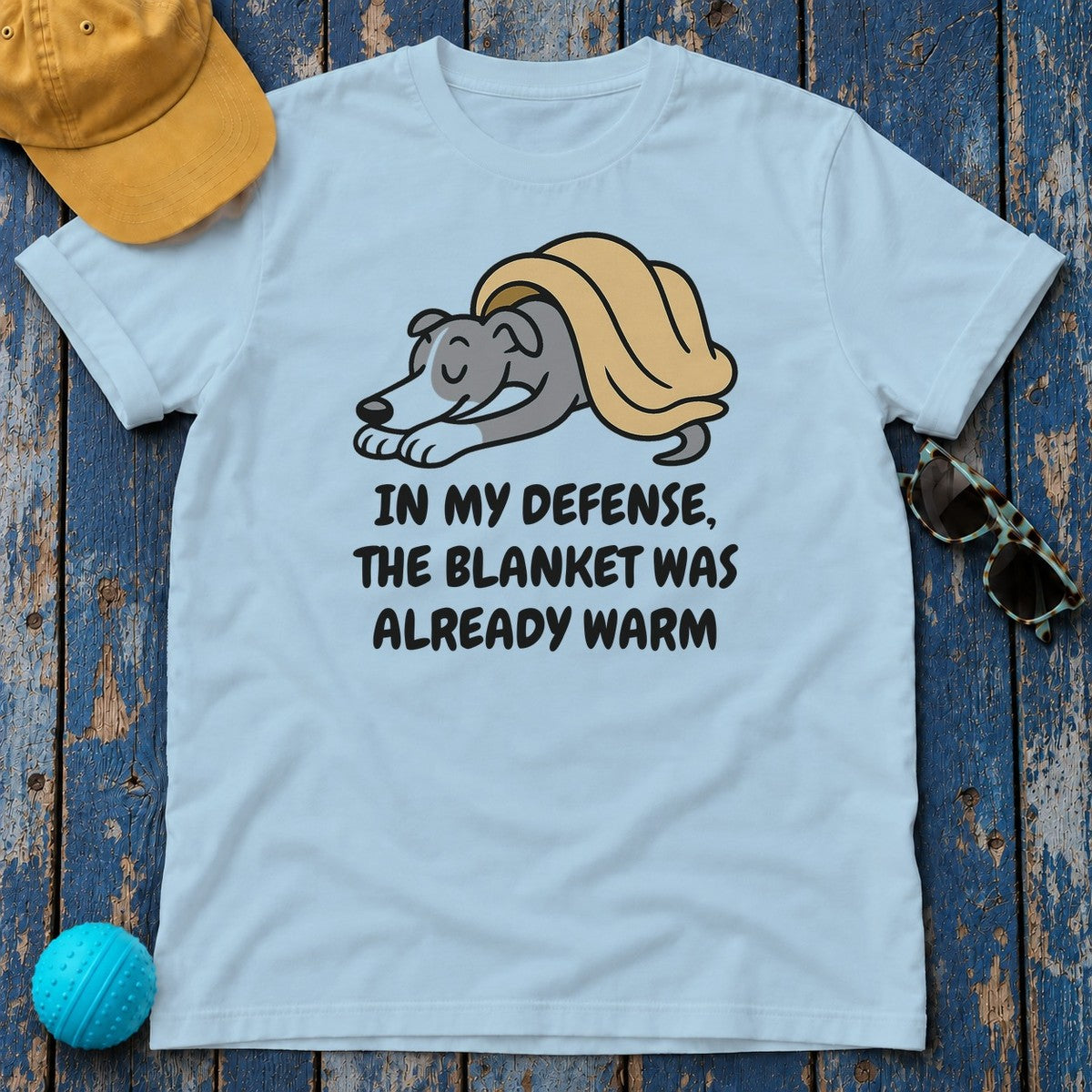 Whippet Blanket Was Already Warm Tee in Light Blue