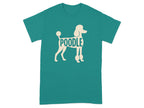 Teal t-shirt with a cream poodle silhouette and text reading "Poodle".
