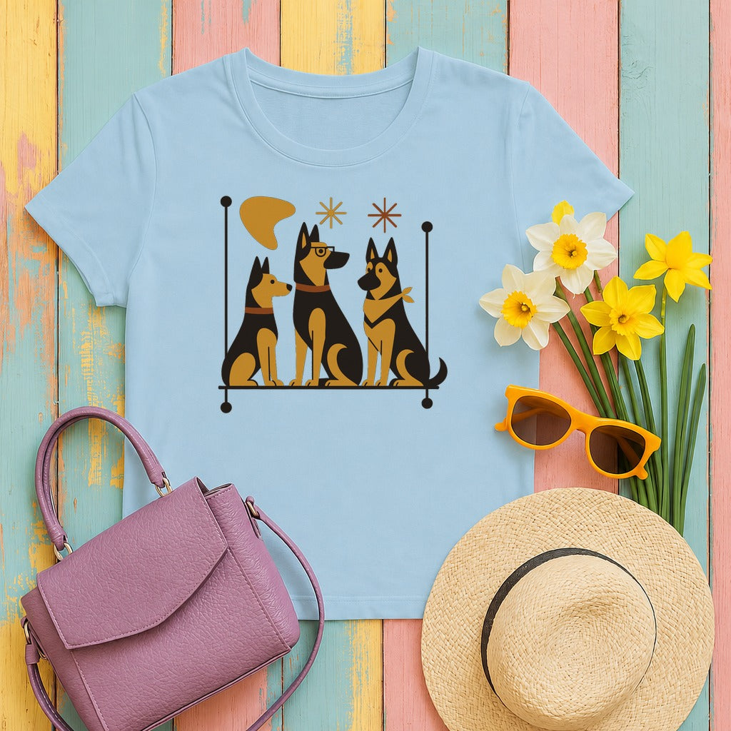 Mid-Century Shepherds Art T-Shirt in Light Blue